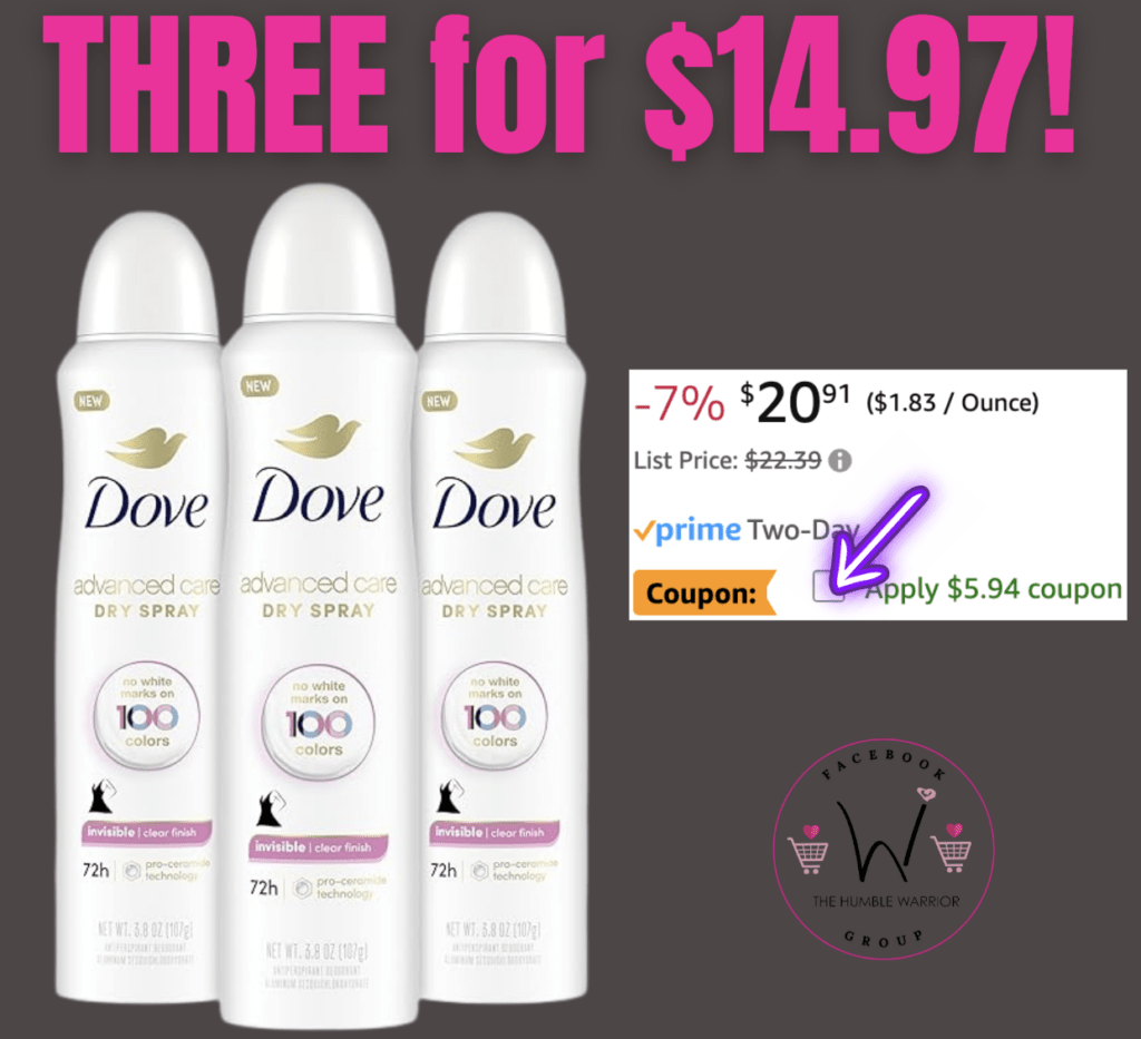 3-pack of Dove Advanced Care Deodorant Spray!